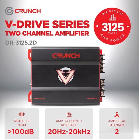 Crunch 3125W 2 قناة مضخم صوت مضخم صوت مع عمليات انتقال قابلة للتعديل ، Bass Knob & Remote ، LED VU-Met in Kuwait