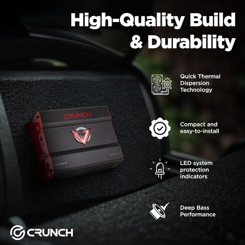 Crunch 3125W 2 قناة مضخم صوت مضخم صوت مع عمليات انتقال قابلة للتعديل ، Bass Knob & Remote ، LED VU-Met in Kuwait
