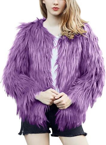 Flygo Faux Fur Coat Women Faux Fur Fur Jacket Fluffy Open Front Cardigan Shaggy Shaggy Coat Fall Winter Jacket in Saudi Arabia