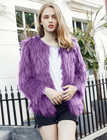 Flygo Faux Fur Coat Women Faux Fur Fur Jacket Fluffy Open Front Cardigan Shaggy Shaggy Coat Fall Winter Jacket in Saudi Arabia