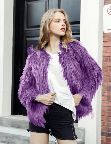 Flygo Faux Fur Coat Women Faux Fur Fur Jacket Fluffy Open Front Cardigan Shaggy Shaggy Coat Fall Winter Jacket in Saudi Arabia
