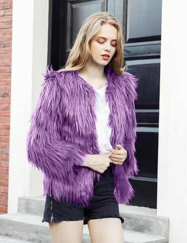 Flygo Faux Fur Coat Women Faux Fur Fur Jacket Fluffy Open Front Cardigan Shaggy Shaggy Coat Fall Winter Jacket in Saudi Arabia