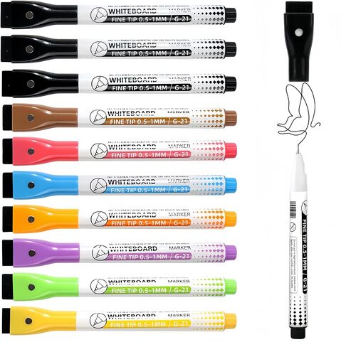 Dry Erase Markers Fine Tip,0.5mm Ultra Fine Dry Erase Markers,10 Colors Whiteboard Markers with Magnetic Eraser,Small Font Writing for Calendar Notebook Note Padg (Multicolor) in Saudi Arabia