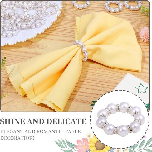 60 PCS حلقات منديل قابلة للتخلص من الذهب ، حلقات منديل لؤلؤة بؤلؤي ، حلقات من الغياب البيض والذهبي المزيج بالخرز من أجل عشاء الزفاف الرسمي لوازم حفلات المنزل (الذهب ، 60 قطعة) in Kuwait
