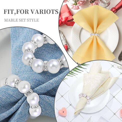 60 PCS حلقات منديل قابلة للتخلص من الذهب ، حلقات منديل لؤلؤة بؤلؤي ، حلقات من الغياب البيض والذهبي المزيج بالخرز من أجل عشاء الزفاف الرسمي لوازم حفلات المنزل (الذهب ، 60 قطعة) in Kuwait