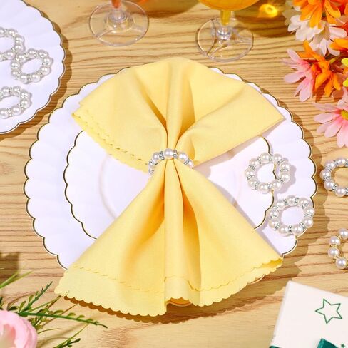 60 PCS حلقات منديل قابلة للتخلص من الذهب ، حلقات منديل لؤلؤة بؤلؤي ، حلقات من الغياب البيض والذهبي المزيج بالخرز من أجل عشاء الزفاف الرسمي لوازم حفلات المنزل (الذهب ، 60 قطعة) in Kuwait