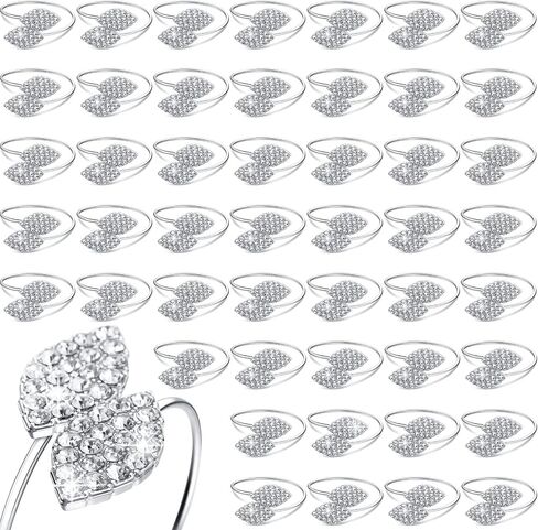 Hotop 48 Pcs Silver Napkin Rings Set Bling Napkin Rings Metal Leaves Holders Rhinestone Buckle for Wedding Mother's Day Dinner Gather Party Graduation Prom Table Decoration in Saudi Arabia