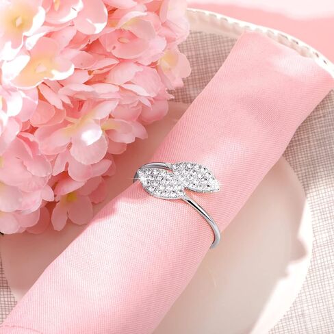 Hotop 48 Pcs Silver Napkin Rings Set Bling Napkin Rings Metal Leaves Holders Rhinestone Buckle for Wedding Mother's Day Dinner Gather Party Graduation Prom Table Decoration in Saudi Arabia