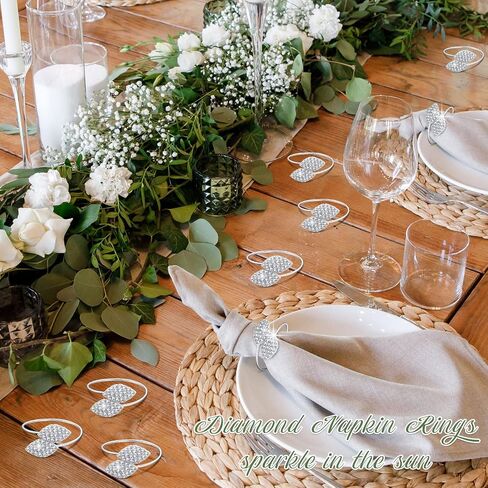 Hotop 48 Pcs Silver Napkin Rings Set Bling Napkin Rings Metal Leaves Holders Rhinestone Buckle for Wedding Mother's Day Dinner Gather Party Graduation Prom Table Decoration in Saudi Arabia