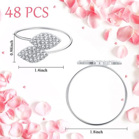 Hotop 48 Pcs Silver Napkin Rings Set Bling Napkin Rings Metal Leaves Holders Rhinestone Buckle for Wedding Mother's Day Dinner Gather Party Graduation Prom Table Decoration in Saudi Arabia