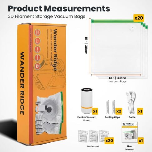 3D Printer Filament Storage Bags Vacuum Storage Bags Kit 3D Printer Accessories with 20 Storage Bags (13x15 inches), 20 Desiccants, Auto Pump, 2 Sealing Clips, Dust Proof, Humidity Resistant in Saudi Arabia