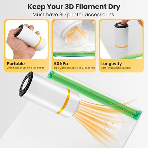 3D Printer Filament Storage Bags Vacuum Storage Bags Kit 3D Printer Accessories with 20 Storage Bags (13x15 inches), 20 Desiccants, Auto Pump, 2 Sealing Clips, Dust Proof, Humidity Resistant in Saudi Arabia