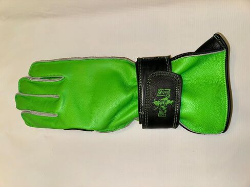 Premium Reinforced Bull Riding Glove w Strap - Adult & Youth Outer Seam Right or Left Hand Black & Green Calf Skin Sizes: 5.0-10.5 in Saudi Arabia