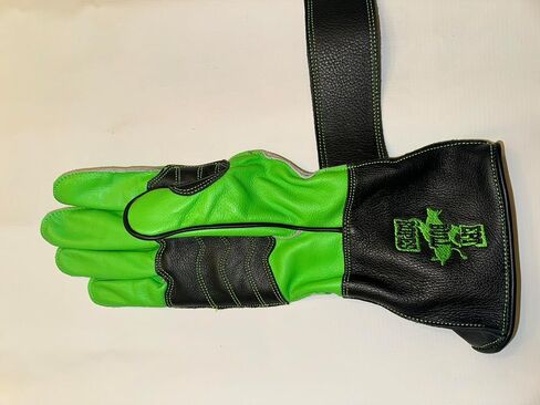 Premium Reinforced Bull Riding Glove w Strap - Adult & Youth Outer Seam Right or Left Hand Black & Green Calf Skin Sizes: 5.0-10.5 in Saudi Arabia
