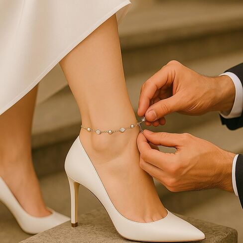 Ankle Bracelets for Women 925 Sterling Silver - Anklets for Women Waterproof White Zircon Stones and Beads - Rhodium Plated - Adjustable Medium and Extra Long Plus Size 9-13 Inches in Saudi Arabia