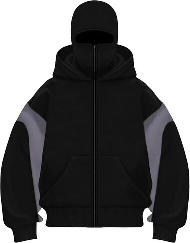 EUDOLAH Balaclava Jacket Zip Up Fashion Double Layer Hoodie Hip Hop Outerwear Jacket Y2K Clothing for Men and Women in Saudi Arabia