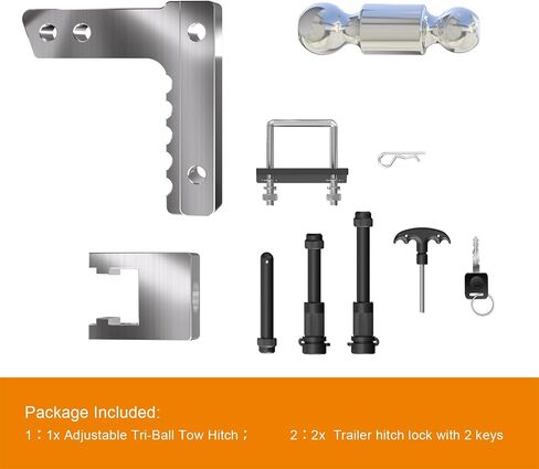 Adjustable Trailer Hitch, 8 Inch Drop & Rise Hitch Fits 2 Inch Receiver, 8000-12500 LBS Dual Ball Heavy Duty Aluminum Tow Hitch with Locking Hitch Pins & Lock Down Hitch Tightener in Saudi Arabia