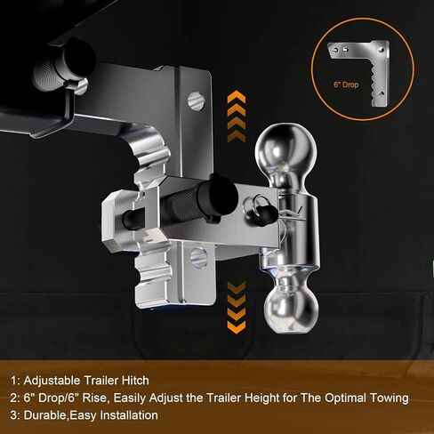 Adjustable Trailer Hitch, 8 Inch Drop & Rise Hitch Fits 2 Inch Receiver, 8000-12500 LBS Dual Ball Heavy Duty Aluminum Tow Hitch with Locking Hitch Pins & Lock Down Hitch Tightener in Saudi Arabia