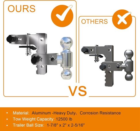 Adjustable Trailer Hitch, 8 Inch Drop & Rise Hitch Fits 2 Inch Receiver, 8000-12500 LBS Dual Ball Heavy Duty Aluminum Tow Hitch with Locking Hitch Pins & Lock Down Hitch Tightener in Saudi Arabia