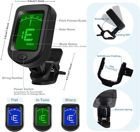 Guitar Accessories Kit: Clip On Guitar Tuner, 3 in 1 Guitar Capo, 30 Guitar Picks, Pick Holder, Leather Plectrum Pouch Keyring & Storage Case for Acoustic Electric Guitar, Bass, Ukulele in Kuwait