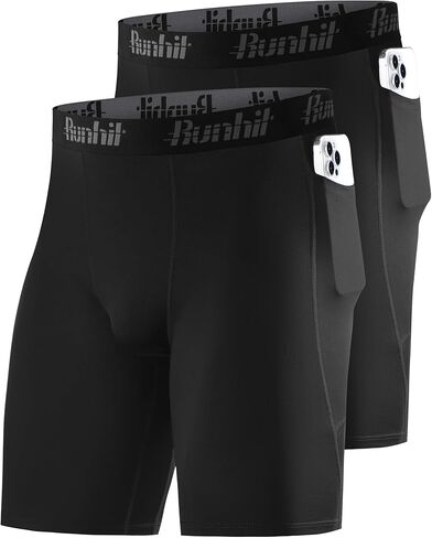 Runhit 2 Pack Mens Compression Shorts with Pockets 9" Performance Spandex Underwear Sport Athletic Workout Running Base Layer in Saudi Arabia