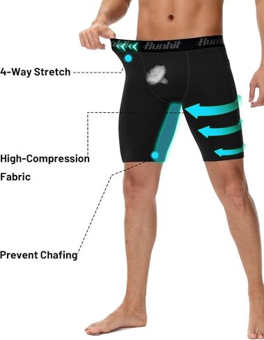 Runhit 2 Pack Mens Compression Shorts with Pockets 9" Performance Spandex Underwear Sport Athletic Workout Running Base Layer in Saudi Arabia