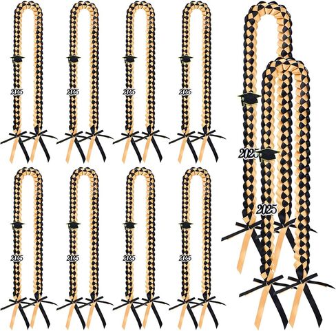 Haull 10pcs 2025 Graduation Ribbon Lei Class of 2025 Braided Necklace Handmade Charm Graduation Gift for High School College senior night Party in Kuwait
