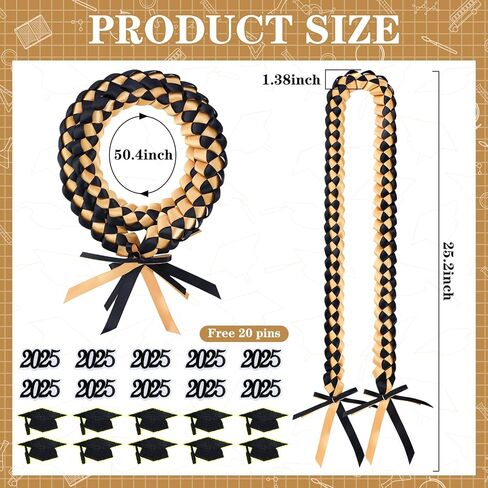 Haull 10pcs 2025 Graduation Ribbon Lei Class of 2025 Braided Necklace Handmade Charm Graduation Gift for High School College senior night Party in Kuwait