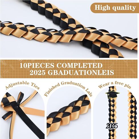 Haull 10pcs 2025 Graduation Ribbon Lei Class of 2025 Braided Necklace Handmade Charm Graduation Gift for High School College senior night Party in Kuwait