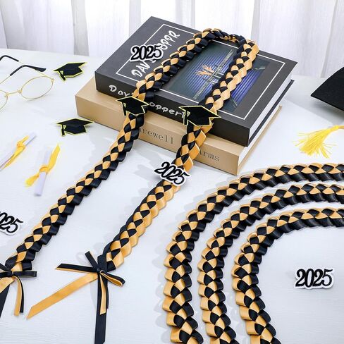 Haull 10pcs 2025 Graduation Ribbon Lei Class of 2025 Braided Necklace Handmade Charm Graduation Gift for High School College senior night Party in Kuwait