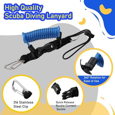 Scuba Diving Lanyard Heavy Duty Stainless Steel Core Spring Coiled Lanyard Dive Clips with Quick Release Buckle for Scuba Diving, Flashlights, Cameras in Kuwait