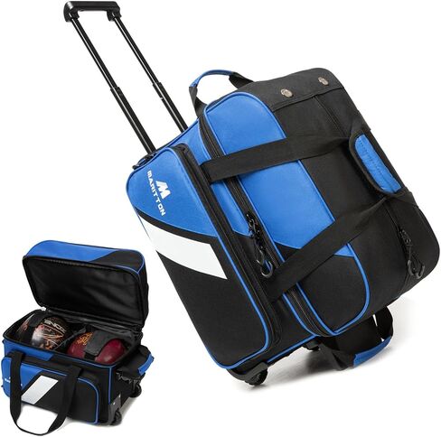 Bowling Bag with Wheels Double Roller 2 Ball Bowling Separate Shoe Compartment and Oversized Accessory Pocket, 36.6" Extendable Handle. in Saudi Arabia