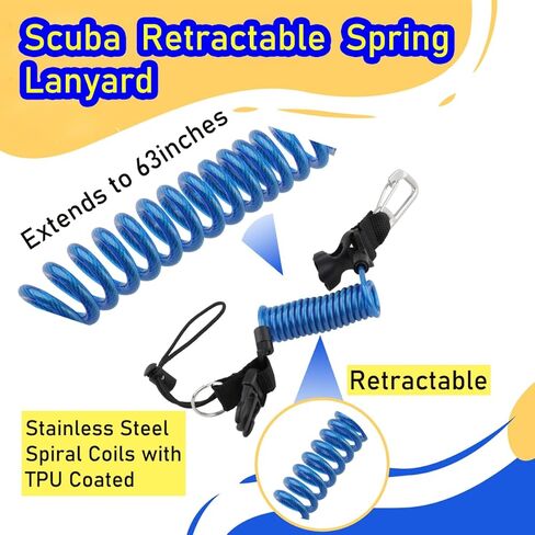 Scuba Diving Lanyard Heavy Duty Stainless Steel Core Spring Coiled Lanyard Dive Clips with Quick Release Buckle for Scuba Diving, Flashlights, Cameras in Kuwait