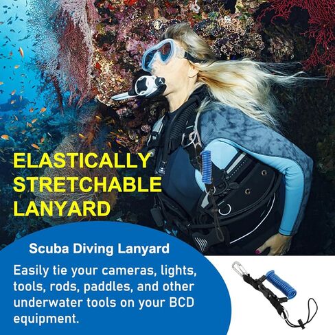 Scuba Diving Lanyard Heavy Duty Stainless Steel Core Spring Coiled Lanyard Dive Clips with Quick Release Buckle for Scuba Diving, Flashlights, Cameras in Kuwait