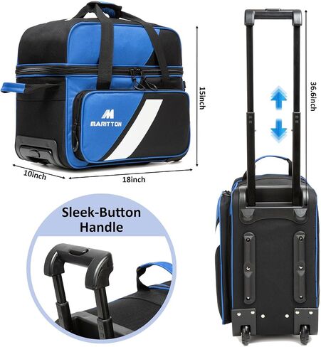 Bowling Bag with Wheels Double Roller 2 Ball Bowling Separate Shoe Compartment and Oversized Accessory Pocket, 36.6" Extendable Handle. in Saudi Arabia