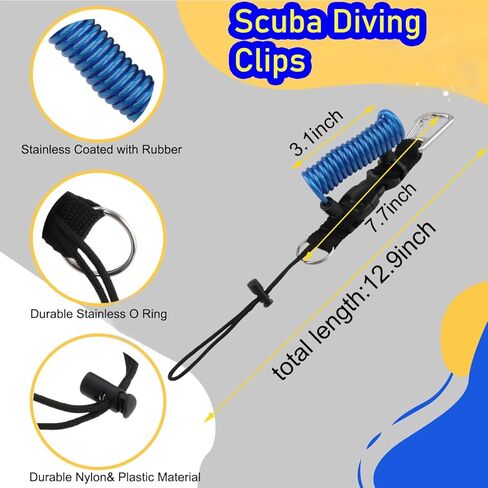 Scuba Diving Lanyard Heavy Duty Stainless Steel Core Spring Coiled Lanyard Dive Clips with Quick Release Buckle for Scuba Diving, Flashlights, Cameras in Kuwait
