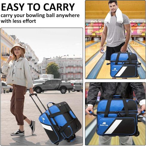 Bowling Bag with Wheels Double Roller 2 Ball Bowling Separate Shoe Compartment and Oversized Accessory Pocket, 36.6" Extendable Handle. in Saudi Arabia