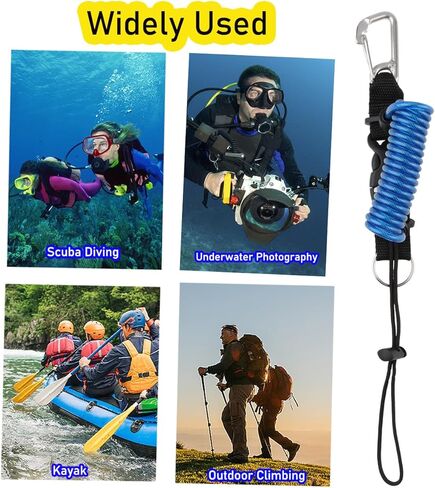 Scuba Diving Lanyard Heavy Duty Stainless Steel Core Spring Coiled Lanyard Dive Clips with Quick Release Buckle for Scuba Diving, Flashlights, Cameras in Kuwait
