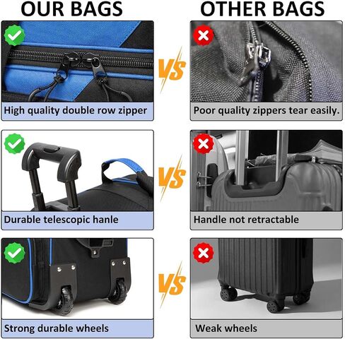 Bowling Bag with Wheels Double Roller 2 Ball Bowling Separate Shoe Compartment and Oversized Accessory Pocket, 36.6" Extendable Handle. in Saudi Arabia