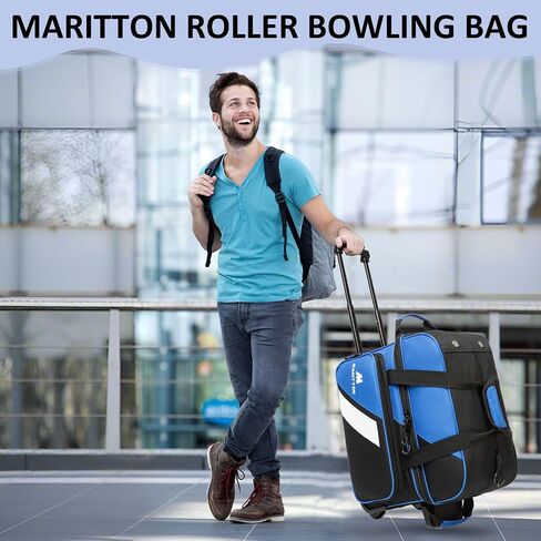 Bowling Bag with Wheels Double Roller 2 Ball Bowling Separate Shoe Compartment and Oversized Accessory Pocket, 36.6" Extendable Handle. in Saudi Arabia