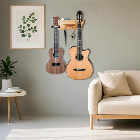 جبل الجيتار الجيتار الخيزران - شماعات رف الجيتار مع 3 خطافات وحامل اختيار ، شماعات الغيتار الخشبية للرفوف الصوتية ، الكهربائية ، الباص ، القيثارة ، الغيتار الملحقات in Kuwait