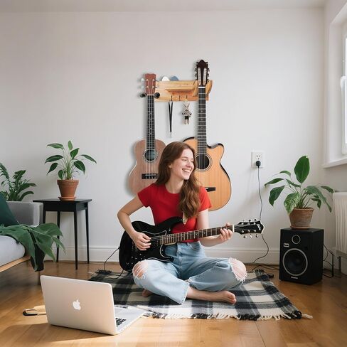 جبل الجيتار الجيتار الخيزران - شماعات رف الجيتار مع 3 خطافات وحامل اختيار ، شماعات الغيتار الخشبية للرفوف الصوتية ، الكهربائية ، الباص ، القيثارة ، الغيتار الملحقات in Kuwait