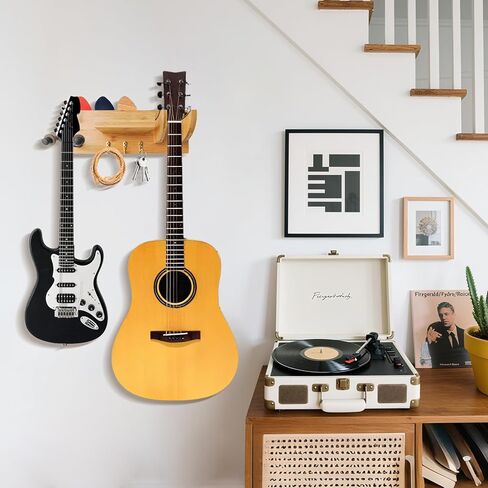 جبل الجيتار الجيتار الخيزران - شماعات رف الجيتار مع 3 خطافات وحامل اختيار ، شماعات الغيتار الخشبية للرفوف الصوتية ، الكهربائية ، الباص ، القيثارة ، الغيتار الملحقات in Kuwait