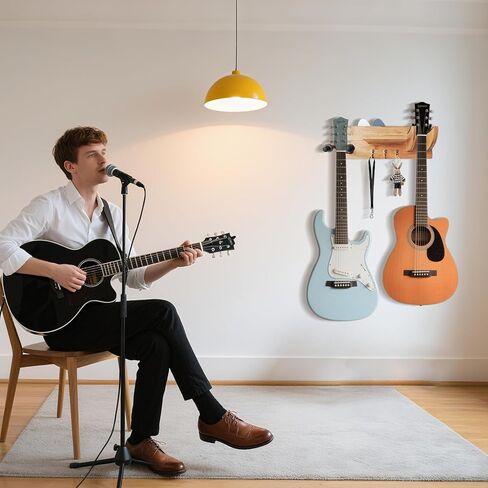 جبل الجيتار الجيتار الخيزران - شماعات رف الجيتار مع 3 خطافات وحامل اختيار ، شماعات الغيتار الخشبية للرفوف الصوتية ، الكهربائية ، الباص ، القيثارة ، الغيتار الملحقات in Kuwait