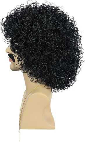 karlery Men Women Rocker Short Bob Curly Brown Gold Mustache Beard Disco Wig California Halloween Cosplay Afro Wig Anime Costume Party Wig in Saudi Arabia
