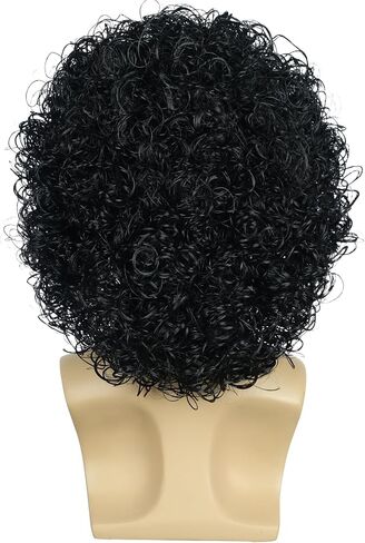karlery Men Women Rocker Short Bob Curly Brown Gold Mustache Beard Disco Wig California Halloween Cosplay Afro Wig Anime Costume Party Wig in Saudi Arabia