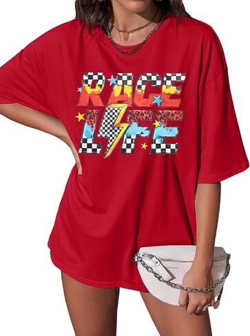 Racing Shirt Women Race Day Cars Shirts Checkered Flag Tees Start Your Engines Apparel Causal Graphic Short Sleeve Top in Saudi Arabia