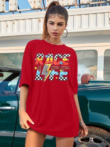 Racing Shirt Women Race Day Cars Shirts Checkered Flag Tees Start Your Engines Apparel Causal Graphic Short Sleeve Top in Saudi Arabia