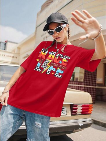 Racing Shirt Women Race Day Cars Shirts Checkered Flag Tees Start Your Engines Apparel Causal Graphic Short Sleeve Top in Saudi Arabia