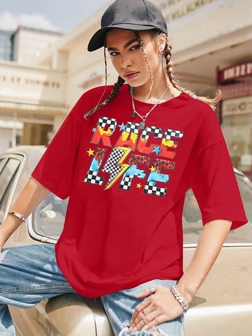 Racing Shirt Women Race Day Cars Shirts Checkered Flag Tees Start Your Engines Apparel Causal Graphic Short Sleeve Top in Saudi Arabia
